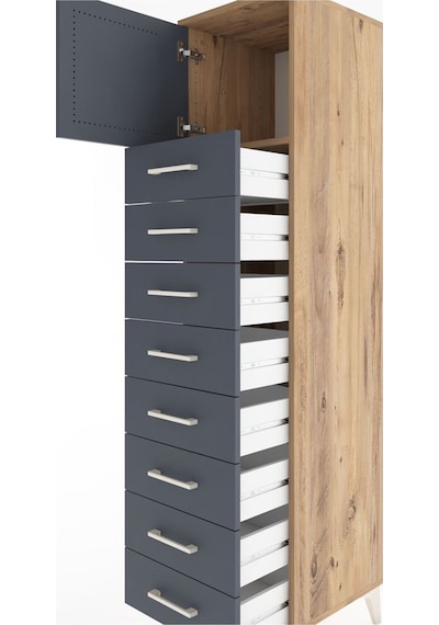 Hyperion Dolap Tek Raflı 8 Çekmeceli Tek Kapaklı 44x44x182 Ça... Çam