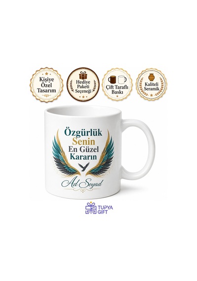 İstifa Eden Arkadaşa Yeni Hayatında Başarılar Özgürlük Kupası Hediye Bardak Beyaz / Çok Renkli