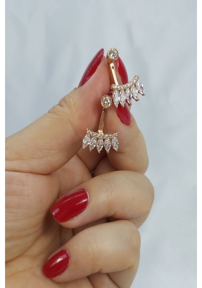 925 Ayar Rose Renk Baget Taç Model Gümüş Küpe