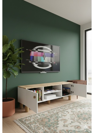 Bohem Tv Ünitesi,2 Kapaklı Tv Sehpası Beyaz