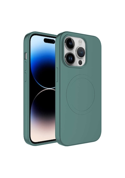 Zore Apple iPhone 14 Pro Max Uyumlu Magsafe Wireless Şarj Özellikli Pastel Renk Silikon Omsy Plas Kılıf-k Koyu Yeşil