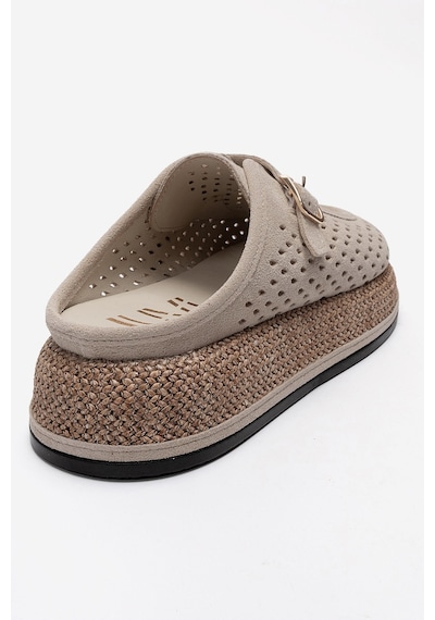 Luvishoes Vone Bej Süet Hakiki Deri Kemerli Burnu Kapalı Kadın Terlik