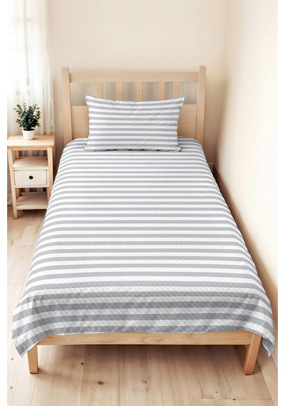 Gri Çizgili Modern Genç Odası Tek Kişilik Pike Takımı - Minimal 160x220 Cm Kapitone Yatak Örtüsü Mumlu Kabuğu Sessizliği