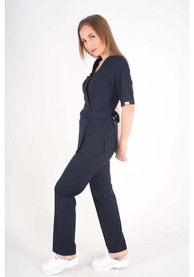Lacivert Elegant Model Cerrahi Üniforma Belden Bağlamalı Scrubs Takım Lacivert
