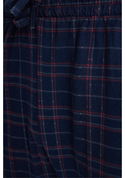 Tudors Erkek Standart Fit Normal Kesim Pamuklu Kareli Beli Bağcıklı Cepli Lacivert Pijama Altı-51259