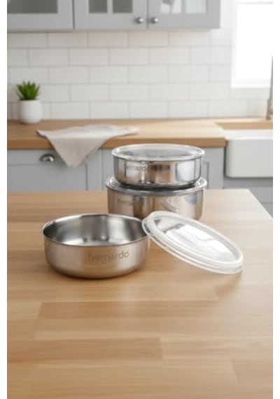Stelo 3'lü Çelik Saklama Kabı 16-18-20 Cm 6 Parça Diğer
