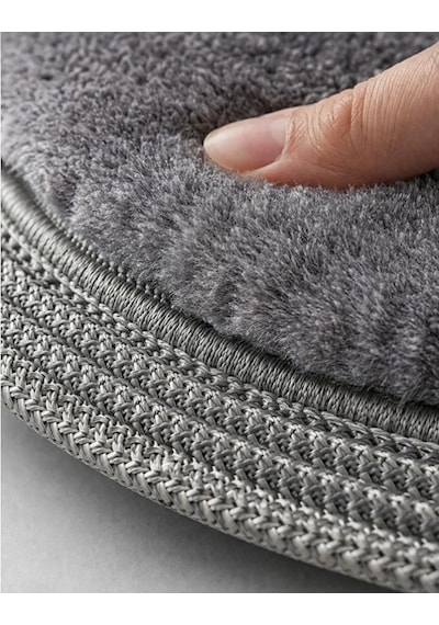 Kaymaz Taban Peluş Banyo Paspası Seti Siyah Rengi Jüt Kenar Detaylı 2'li Oval Yuvarlak 100x60 60x60
