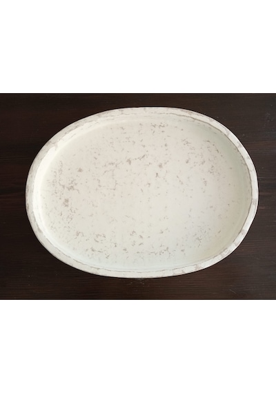 Orion Serisi El Yapımı Kırılmaz Oval Sunum Tepsisi 23x30 Cm - Eskitme Beyaz