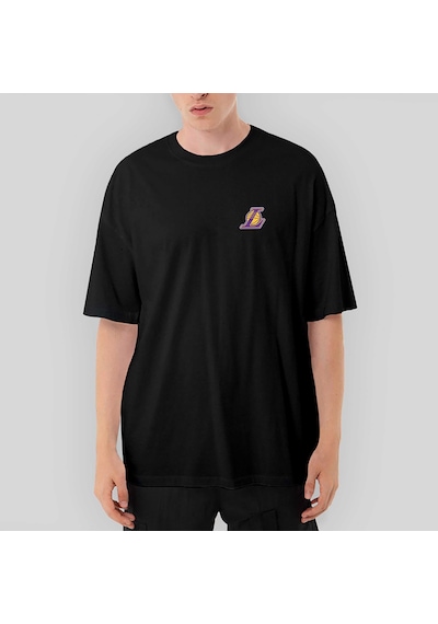 Los Angeles Lakers Logo Oversize Siyah Tişört Siyah