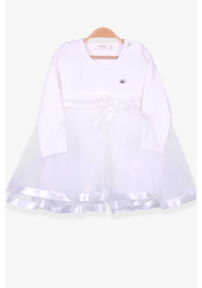 Breeze Kız Çocuk Uzun Kollu Elbise Fiyonklu 1.5-5 Yaş, Ekru