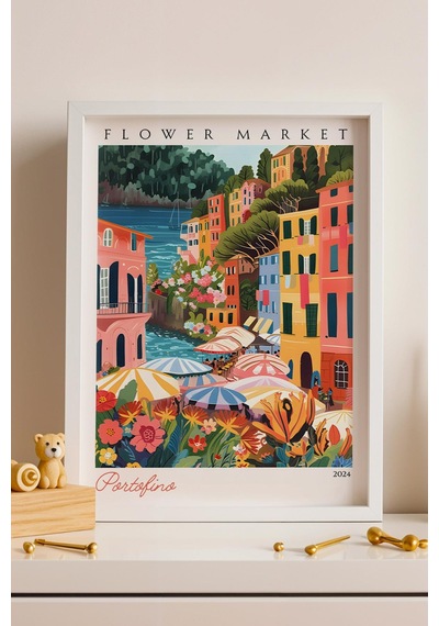 Portofino İtalya Çerçeveli Tablo Seyahat Severlere Salon Ve Ofis İçin Estetik Duvar Dekoru Travel Flower Market