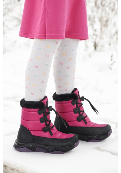 Kiko Kids Alison Bağcıklı Kız Çocuk Kar Botu Siyah - Lila Siyah - Lila