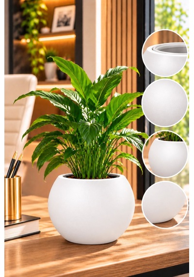 20x20 Cm Yuvarlak Dekoratif Saksı İçlikli, Modern Tasarım Salon Ve Bahçe Saksısı 9 Litre -