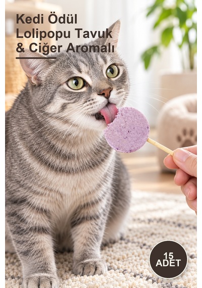 15 Adet Kedi Ödül Lolipopu Tavuk & Ciğer Aromalı