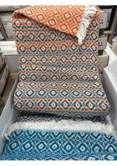Sesli Comfort Turuncu Turkuaz Skoç Pamuk Örme Battaniye 200x220 Çift Kişilik Battal Diğer
