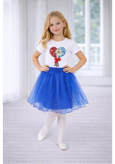 Dıgıl Kids Kız Çocuk Kalp Desenli T-shirt Etek Takım Beyaz - Açık Mavi Dıgıl Kids Kız Çocuk Kalp Desenli T-shirt Etek Takım Beyaz - Açık Mavi