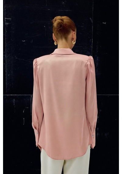 Sateen Vatkalı Saten Gömlek - Pembe-136730 Pembe