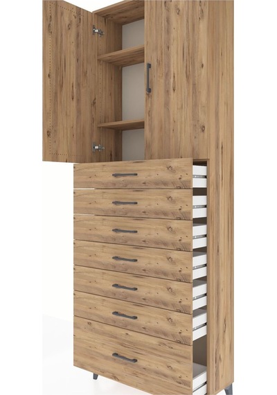 Arges Dolap 3 Raflı 7 Çekmeceli 2 Kapaklı 88x30x243 Çam-çam Atlas Çam