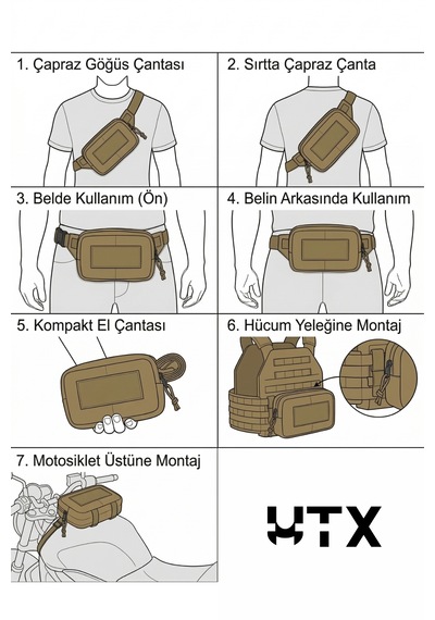 Utx Grovuxa Çok Bölmeli Unisex Edc - Outdoor Bel Ve Omuz Çantası Bej