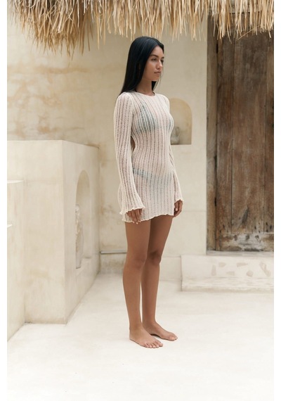 Mai Collection Mai Studios Co. Culebra Sırt Dekolteli Bej Triko Elbise Bej
