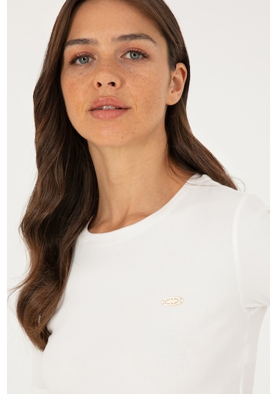 U.S. Polo Assn. Kadın Ekru Bisiklet Yaka Crop Tişört 50281813-VR019