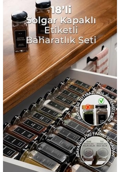 18'li Baharatlık Seti, 120 Ml, Siyah Kapak Ve Etiketli Standsız Takım Diğer