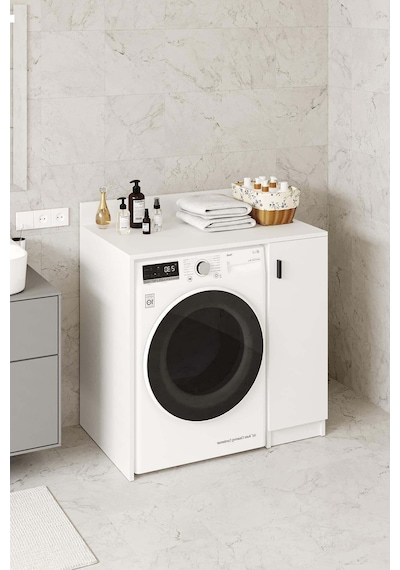 Tirza Çamaşır Makinası Dolabı 2 Raflı 1 Kapaklı Banyo Dolabı Beyaz Beyaz