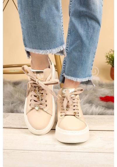 Taş Aksesuarlı Sneakers Krem-Krem