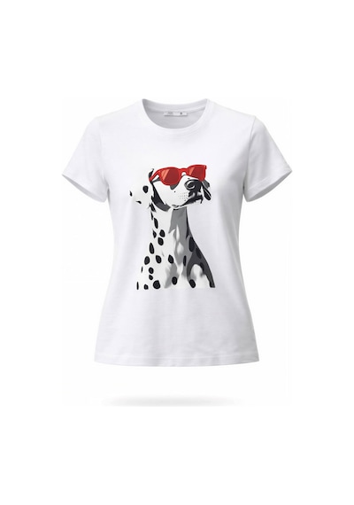 Kadın Beyaz Dalmaçyalı Köpek Baskılı Pamuk T-shirt Beyaz