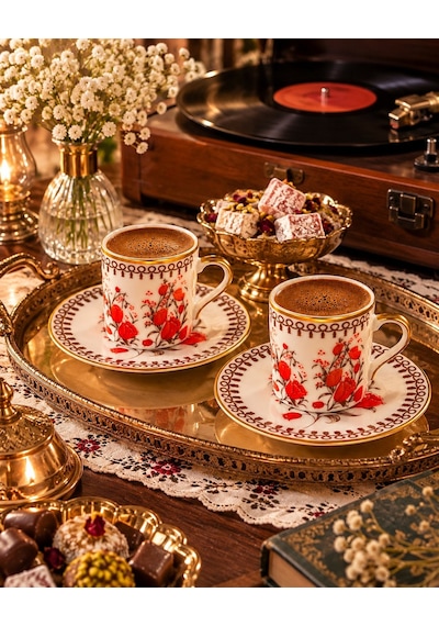 Nostalji 2 Kişilik Porselen Kahve Fincanı Takımı Çok  Renkli