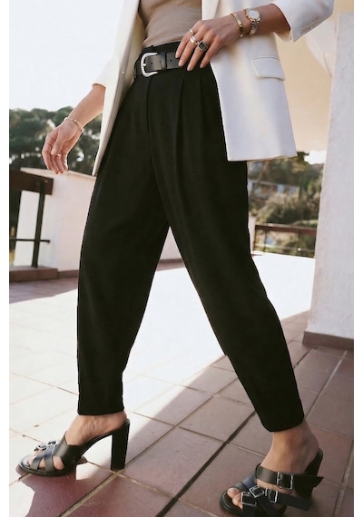 Sateen Talia Havuç Pantolon - Siyah-137377