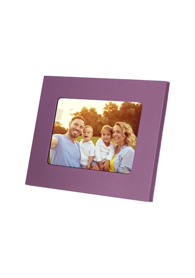 Gerçek Deri Masaüstü Fotoğraf Çerçevesi, 22x17cm 15x10 Foto Mor