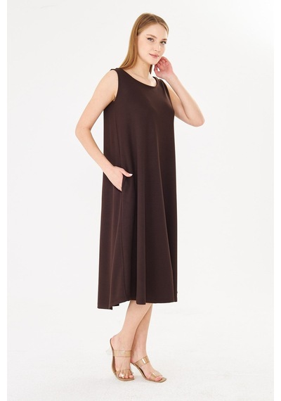 Sortie Collection Basic Kolsuz Modal Cepli Çan Elbise Kahverengi