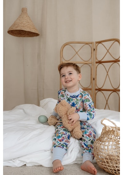 Dinozor Baskılı Color Shapes Çocuk Pijama Seti Mavi