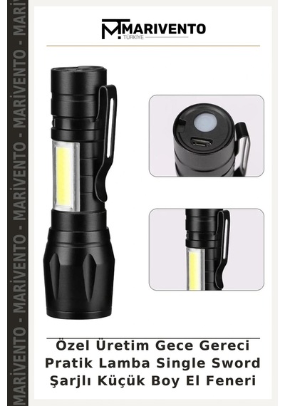 Özel Üretim Gece Gereci Pratik Lamba Single Sword Şarjlı Küçük Boy El Feneri