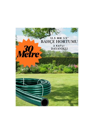 30 Metre Dayanıklı 3 Katlı Bahçe Hortumu 1/2" 12.5 Mm Sağlam Klasik Sulama Hortumu Ve Yıkama Hortumu