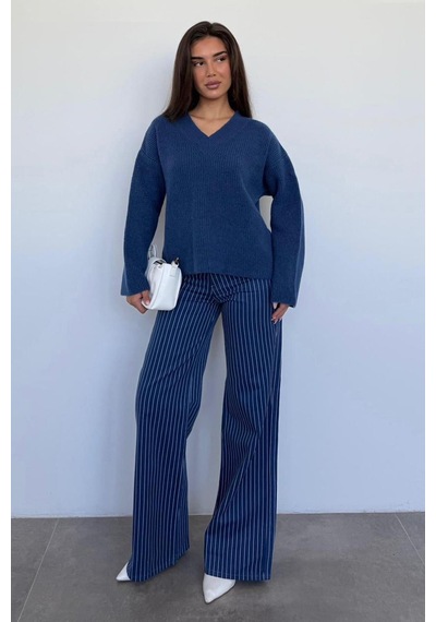 Lacivert Çizgili Kadın Jean Pantolon Mg2463