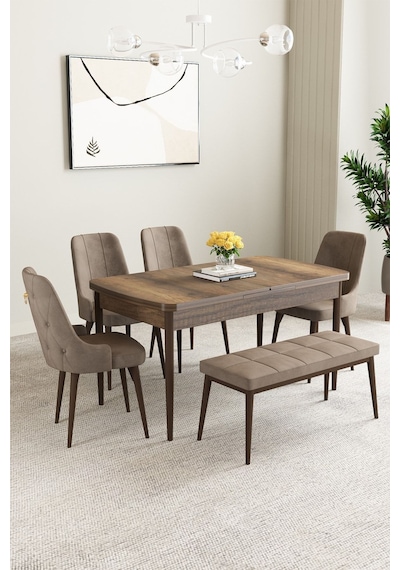 Clara Barok Desen 80x132 Açılabilir Mdf Masa Yemek Odası Takımı,mutfak Takımı 6 Adet Sandalye Cappucino Clara Barok Desen 80x132 Açılabilir Mdf Masa Yemek Odası Takımı,mutfak Takımı 6 Adet Sandalye Cappucino