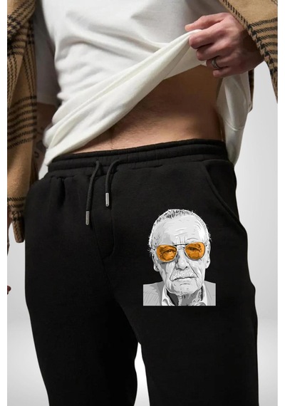 Angemiel Stan Lee 3 İplik Erkek Baskılı Siyah Eşofman Altı Siyah