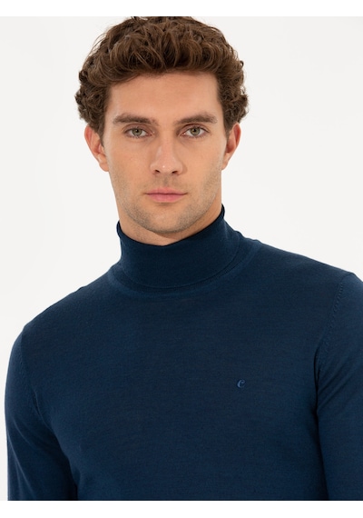 Cacharel İndigo Slim Fit Balıkçı Yaka Basic Triko Kazak Mavi