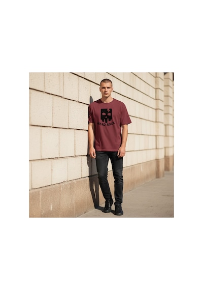 Urbantrendstore Unisex Hard Rock Oversize Fit Rahat Geniş Salaş T-shirt Günlük Tişört Bordo