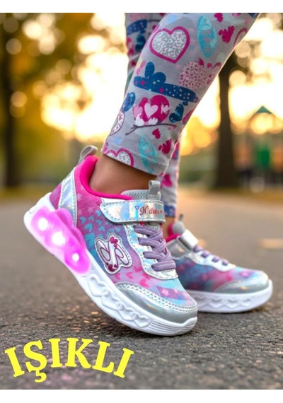 Ellaboni Kız Çocuk Işıklı Fuspetli Hafif Rahat Yumuşak Taban Pembe&pudra Spor Ayakkabı Sneaker