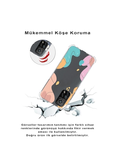 Xiaomi Poco X3 Pro Köşe Korumalı Antişok Kapak Karışık Renkler Tasarımlı Şeffaf Silikon Kılıf