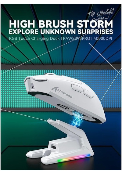 X1 Kablosuz Gaming Mouse Dokunmatik Rgb Şarj Standlı, 53g Süper Hafif Fare, Pixart Paw3395pro Sensör, 40000 Dpı, Bt/2.4g/kablolu Üçlü Mod, Windows/xbox/ps/mac Uyumlu Beyaz