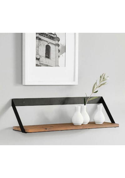 Metal Ayaklı 3'lü Duvar Rafı - Demir Ayaklı Doğal Ahşap Duvar Kitaplığı 20x35x50 Cm Ahşap