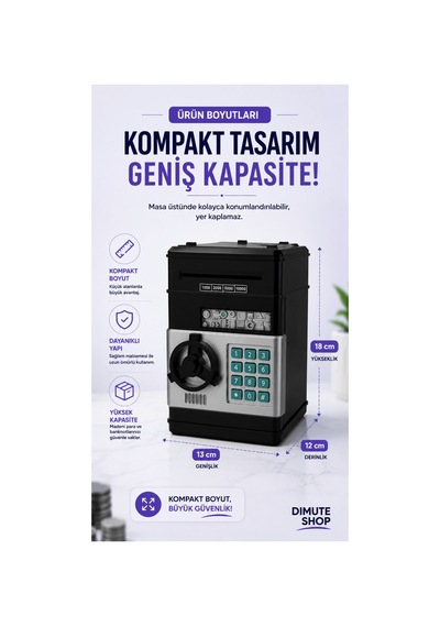 Atm Kumbara Şifreli Elektronik Para Kasası Otomatik Para Çeken Çocuk Kumbarası - 890406185