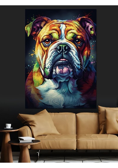 Ahşap Tablo Koyu Mavi Pitbull Köpek