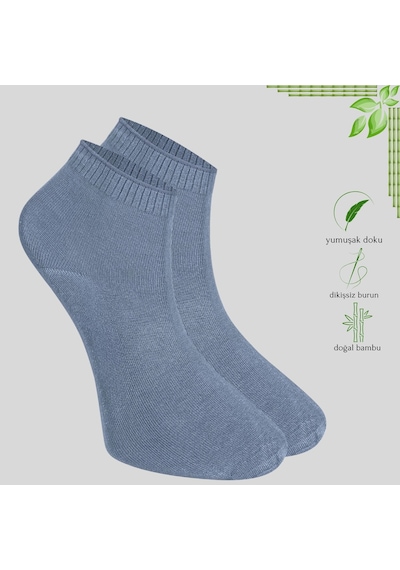 Kral Socks Erkek Bambu Patik Düz Desen Dikişsiz 3 Çift Çorap Füme - Lacivert