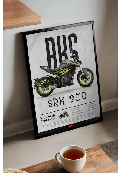 Rks Srk 250 Siyah Ahşap Çerçeveli Poster, Dekoratif Motosiklet Duvar Tablosu