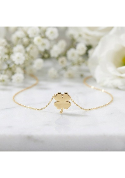 925 Ayar Gümüş Altın Kaplama Minimal Yonca Kolye Gold
